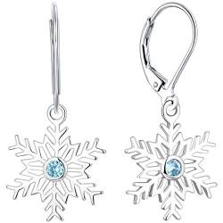 YL Damen Ohrringe Schneeflocke 925 Sterling Silber Blau Zirkonia Ohrringe für Frauen von YL