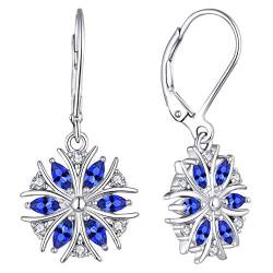 YL Damen Ohrringe Schneeflocke 925 Sterling Silber Marquise Spinellblau Ohränger Baumeln Ohrringe für Frauen von YL