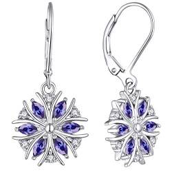 YL Damen Ohrringe Schneeflocke 925 Sterling Silber Marquise Tansanit Ohränger Baumeln Ohrringe für Frauen von YL