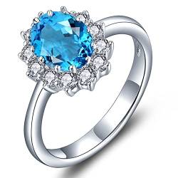 YL Damen Ring 925 Sterling Silber Oval März Geburtsstein Aquamarinblau Ring Verlobungsring(Größe 54) von YL