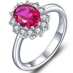 YL Damen Ring 925 Sterling Silber Oval Synthetischer Rubin Ring Verlobungsring(Größe 52) von YL