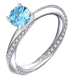 YL Damen Ring 925 Sterling Silber mit März Geburtsstein Aquamarinblau Ring Verlobungsring Ehering für Braut(Größe 54 von YL