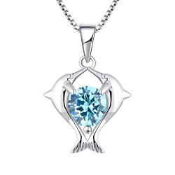 YL Herz Halsketten Double Dolphin 925 Sterling Silber Blauer Zirkonia Anhänger Halsketten für Damen Mädchen von YL