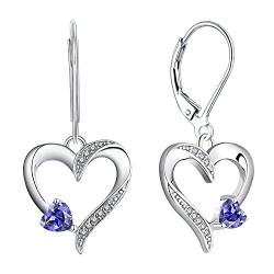 YL Herz Ohrringe 925 Sterling Silber Schnitt Dezember Geburtsstein Tansanit Liebe Herz Tropfen Ohrringe für Damen von YL