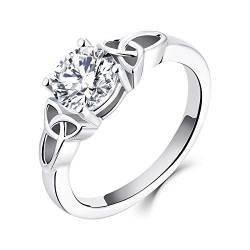 YL Keltischer Ring 925 Sterling Silber April Geburtsstein Weiß Zirkonia Solitaire Ring Verlobungs Ehering für Brautfrauen Damen(Größe 54） von YL