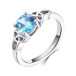 YL Keltischer Ring 925 Sterling Silber März Geburtsstein Aquamarinblau Zirkonia Solitaire Ring Verlobungs-Ehering für Brautfrauen Women(Größe 52） von YL