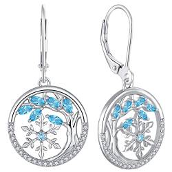 YL Lebensbaum und der Schneeflocke Ohrringe 925 Sterling Silber März Geburtsstein Aquamarin Ohrringe für Damen von YL