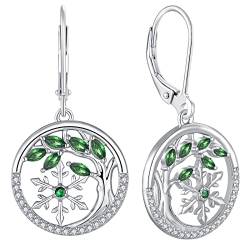 YL Lebensbaum und der Schneeflocke Ohrringe 925 Sterling Silber Mai Geburtsstein Smaragd Ohrringe für Damen von YL