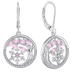 YL Lebensbaum und der Schneeflocke Ohrringe 925 Sterling Silber Oktober Geburtsstein Turmaline Rosa Ohrringe für Damen von YL