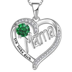 YL Mama Halskette 925 Sterling Silber mit Gravur „Ich liebe dich“ Schliff Mai Geburtsstein Smaragd Mama Anhänger für Damen von YL