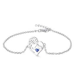 YL Mutter und Tochter Armband 925 Sterling Silber Schnitt September Geburtsstein Spinellblau Herz Armband für Mutter Damen von YL