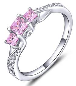 YL Verlobungsring 925 Sterling Silber Prinzessin geschnitten Oktober Geburtsstein Turmalin Rosa 3 Stein Ehering für Damen Braut(Größe 60 von YL