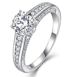 YL Verlobungsring 925 Sterling Silber Schliff 5A Weißer Zirkonia CZ Hochzeitsversprechen Ring für Damen Braut(Größe 56) von YL