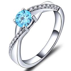 YL Verlobungsring Ehering 925 Sterling Silber mit 5MM Aquamarinblau Zirkonia März Geburtsstein Unendlichkeit Ring Solitärring für Damen（Größe 58） von YL