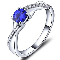 YL Verlobungsring Ehering 925 Sterling Silber mit 5MM Spinellblau September Geburtsstein Unendlichkeit Ring Solitärring für Damen（Größe 60） von YL