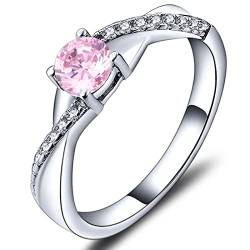 YL Verlobungsring Ehering 925 Sterling Silber mit Rosa Zirkonia Oktober Geburtsstein Unendlichkeit Ring Solitärring für Damen（Größe 50） von YL