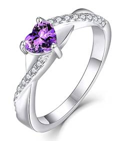 YL Verlobungsring Herz 925 Sterling Silber April Geburtsstein Weiß Zirkonia Kreuz Unendlichkeit Solitaire Ehering Ring für Braut Damen(Größe 54） von YL