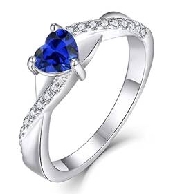 YL Verlobungsring Herz 925 Sterling Silber September Geburtsstein Spinellblau Kreuz Unendlichkeit Solitaire Ehering Ring für Braut Damen(Größe 54) von YL