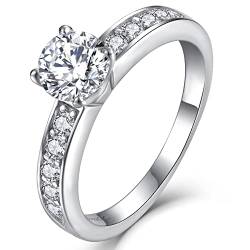 YL Verlobungsring für Sie 925 Sterling Silber Schliff 5A Weißer Zirkonia Ring Breites Solitärband Schmuck Geschenk für Damen(Größe 56) von YL