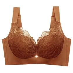 YLISHI Push-up-BH für Damen, Maulbeerseide, Spitze, beige, 95D von YLISHI