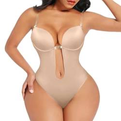 Formende Bodys Damen Shaper BH Rückenfreie Body Shaper BH Miederbody Offener Schritt Tiefen Rückenausschnitt Unsichtbare BHs Push up Abendkleid Bra mit Transparenten Trägern BH Bodys (7-Beige, L) von YLLQXI