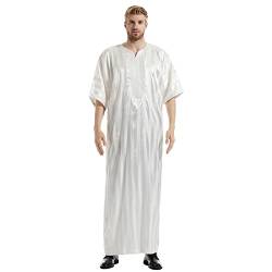 Gebetskleidung für Männer Muslim Kaftan Herren Burka Arabische Kleidung Herren Thobe Muslimische Kleidung Lang Abaya Royaltyy Dubai Robe Islamisch mit Tasche Retro Tuniken Lose Loungewear (3-White, M) von YLLQXI