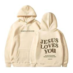 Hoodie Damen Jesus Loves You Hoodie Pullover Damen Jesus Loves You Backprint Letter Print Kapuzenpullover Oversize Sweatshirt Freizeit Sport Langarmshirt Hoodies Training Pulli Y2K E-Girl Streetwear von YLLQXI