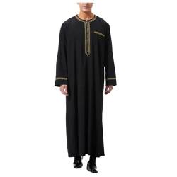 Muslim Kaftan Herren Retro Farbblock Kaftan Roben Gebetskleidung für Männer Thobe Muslimische Kleider Herren Lang Abaya Herren Kleider Muslim Männer Arabische Kleidung Herren Tuniken (a-Black, L) von YLLQXI