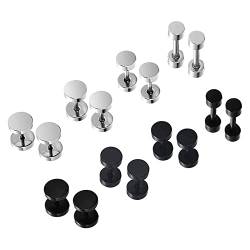 8 Paare Runden Ohrstecker Set Ohrringe für Herren Damen Silber Schwarz 3mm 5mm 6mm 8mm von YLLZJ