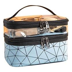 YLSZHYR Doppelschichtige Make-up-Tasche, Tragbarer Vertikaler Aufbewahrungskoffer, Große Kapazität, Kosmetiktasche für Reisen, Tragbare Make-up-Tasche, Nagel-Make-up-Pinsel, Tragbare(Blau) von YLSZHYR