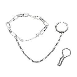 YLWX Sklavenarmband In 925er Silber Für Damen, Verstellbare Handkette Und Ringe, Retro Fingerkette Ring Mit Ohrringen (Color : Silver) von YLWX