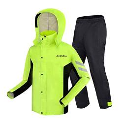 YLZBA Regenkombi,Regenanzug Herren Damen Wasserdicht Motorrad Fahrrad Regenmantel Reflexstreifen Regenjacke Regenbekleidung Motorrad Herren Mit Transparenter Krempe (Color : Green, Size : XL) von YLZBA