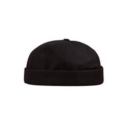 YLfly Sommer Docker Hat Beanie Gangster Mütze Sailor Cap für Damen Herren reine Farbe, Schwarz , 56 von YLfly