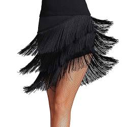 Damen Latein Tango Ballsaal Quaste Franse Rock Samba Salsa Tanzkleid Tanzkleidung (Schwarz, Etikett 3XL (EU XL)/Taille: 82cm/32) von YM YOUMU