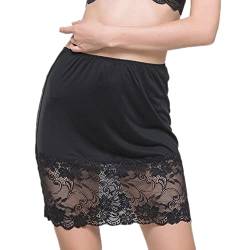Damen Satin Kurze Half Slips Unterrock Petticoat für Unterkleider Transparent, Schwarze Spitze, S von YM YOUMU