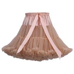 Frauen 55cm Länge Puffy Lolita Tüll Petticoat Tutu Unterrock für Cosplay Prinzessin Hochzeitskleid Gr. Einheitsgröße, khaki von YM YOUMU