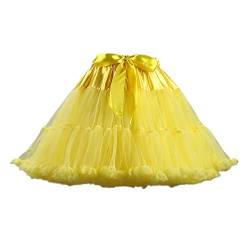 Frauen mehrschichtig geschwollener Tüll Petticoat Röcke Flecken Fliege Elastische Taille Tutu Unterrock für Cosplay Party, gelb, Einheitsgröße von YM YOUMU