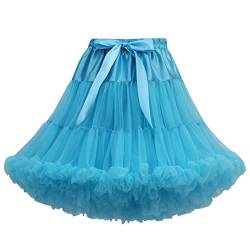 YM YOUMU 55cm Länge Frauen Puffy Tüll Petticoat Rock Einstellbare Taille Tutu Rock für Cosplay Prinzessin Hochzeitskleid, blau, One size von YM YOUMU