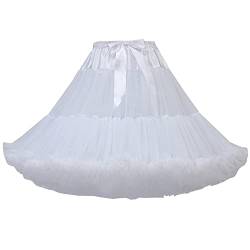 YM YOUMU 55cm Länge Frauen Puffy Tüll Petticoat Rock Verstellbare Taille Tutu Rock für Cosplay Prinzessin Hochzeit Kleid, weiß, One size von YM YOUMU
