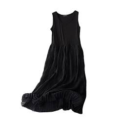 YM YOUMU Damen Chiffon Cami Unterkleid Extender Camisole Full Slip Plissee Patchwork Tank Kleid, Style 02-schwarz, Einheitsgröße von YM YOUMU