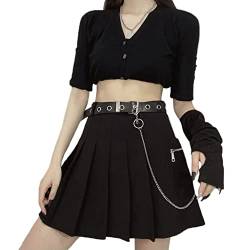 YM YOUMU Damen Mädchen Sexy Gothic Punk Rock A-Linie Kette Faltenrock mit Gürtel Gr. X-Large, A-schwarz von YM YOUMU