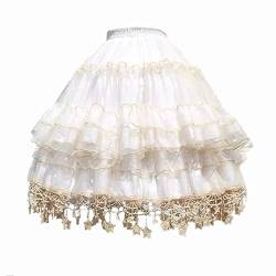 YM YOUMU Damen Petticoat Unterrock mit glänzenden Punkten Sternen Erwachsene Tutu Tüll Mesh Rock für Crinoline Lolita Kleid, Beige mit Sternen am Saum, Einheitsgröße von YM YOUMU