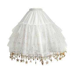 YM YOUMU Damen Petticoat Unterrock mit glänzenden Punkten Sternen Erwachsene Tutu Tüll Mesh Rock für Crinoline Lolita Kleid, gold, One size von YM YOUMU