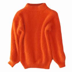 YM YOUMU Frauen Faux Mohair Pelz Sweatshirt Flauschiger Pullover Zur Seite Fahren Rollkragen Hauchhülse Warm (Orange, Einheitsgröße) von YM YOUMU