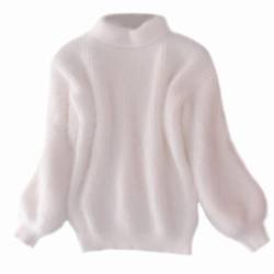 YM YOUMU Frauen Faux Mohair Pelz Sweatshirt Flauschiger Pullover Zur Seite Fahren Rollkragen Hauchhülse Warm (Weiß, Einheitsgröße) von YM YOUMU