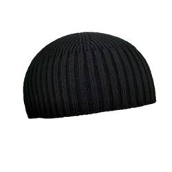 YM YOUMU Herren Damen Unisex Wollmischung, Strickmütze, weiche Manschette, ohne Rand, Retro-Mütze, Wrinter Warm Skullcap Matrosenmützen Gr. Einheitsgröße, C-schwarz von YM YOUMU