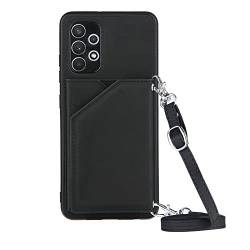 YMCASE Handykette für Samsung Galaxy A32 4G PU-Leder Hülle- Handyhülle mit Band zum Umhängen - Hülle mit Kartenfach und Portmonee - Klapptasche Handytasche Case mit Kette Handy-Kette,Schwarz von YMCASE