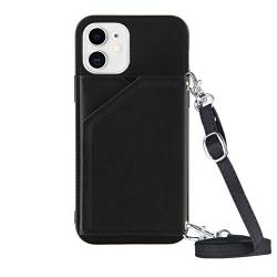 YMCASE Handykette für iPhone 11 PU-Leder Hülle- Handyhülle mit Band zum Umhängen - Hülle mit Kartenfach und Portmonee - Klapptasche Handytasche Case mit Kette Handy-Kette,Schwarz von YMCASE