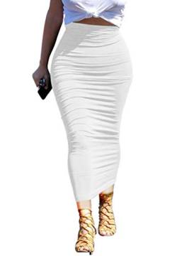 YMDUCH Damen Sexy Bodycon Hohe Taille Stretch Solide Arbeit Bleistift Röcke Kleid - Weiß - Mittel von YMDUCH
