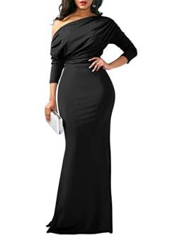 YMDUCH Damen Sexy Elegant Langarm Schulterfrei Bodycon Langes Abendkleid Formal Kleid, schwarz, Klein von YMDUCH